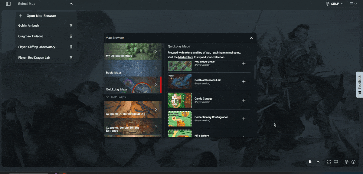 A gif showing the Maps VTT quickplay maps