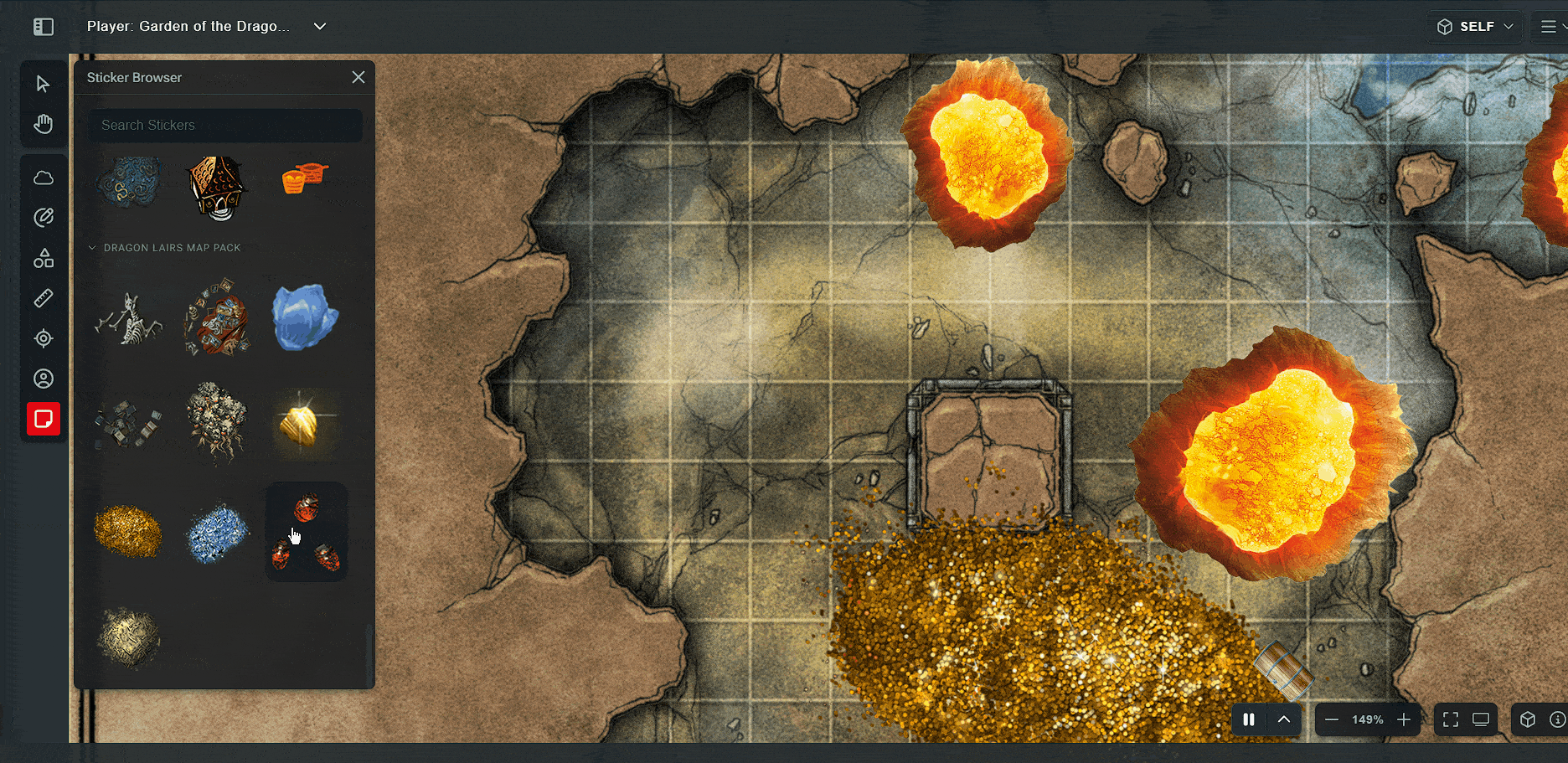 A gif of adding dragon egg Stickers to the D&D Beyond Maps VTT