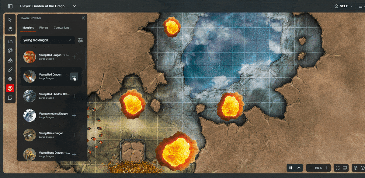 A gif of adding character and monster tokens to the D&D Beyond Maps VTT