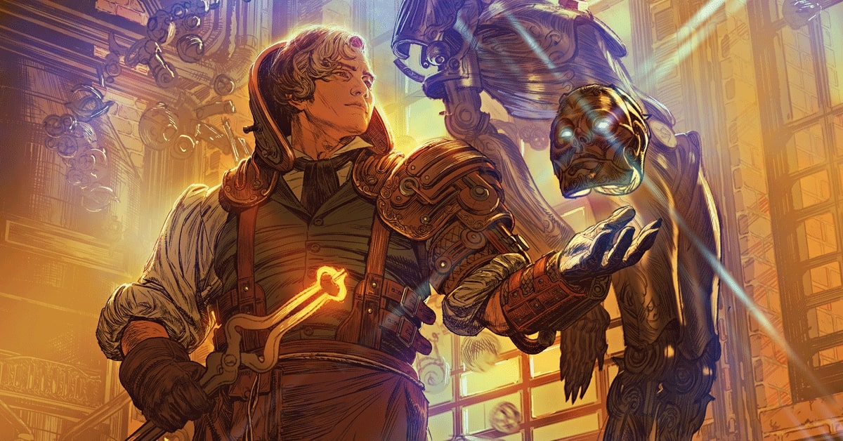 An Artificer crafting a magical helmet