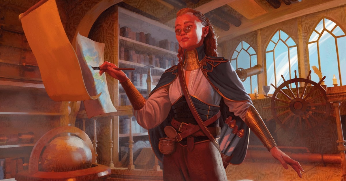 A ship captain attending to their map