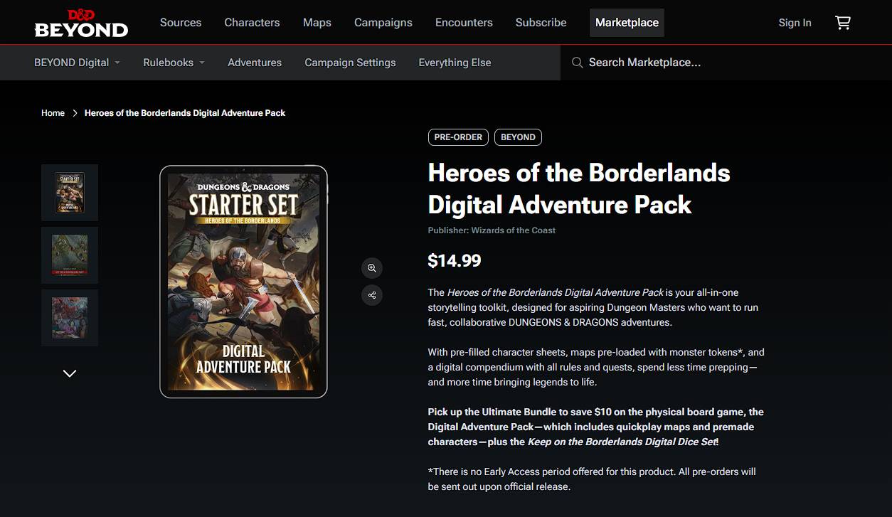 The marketplace page for Heroes of the Borderlands