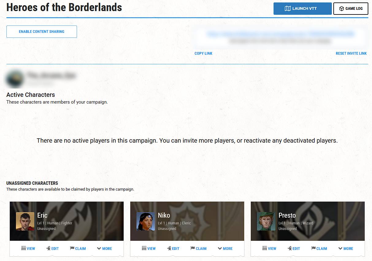 Inviting players via the Campaign page on D&D Beyond