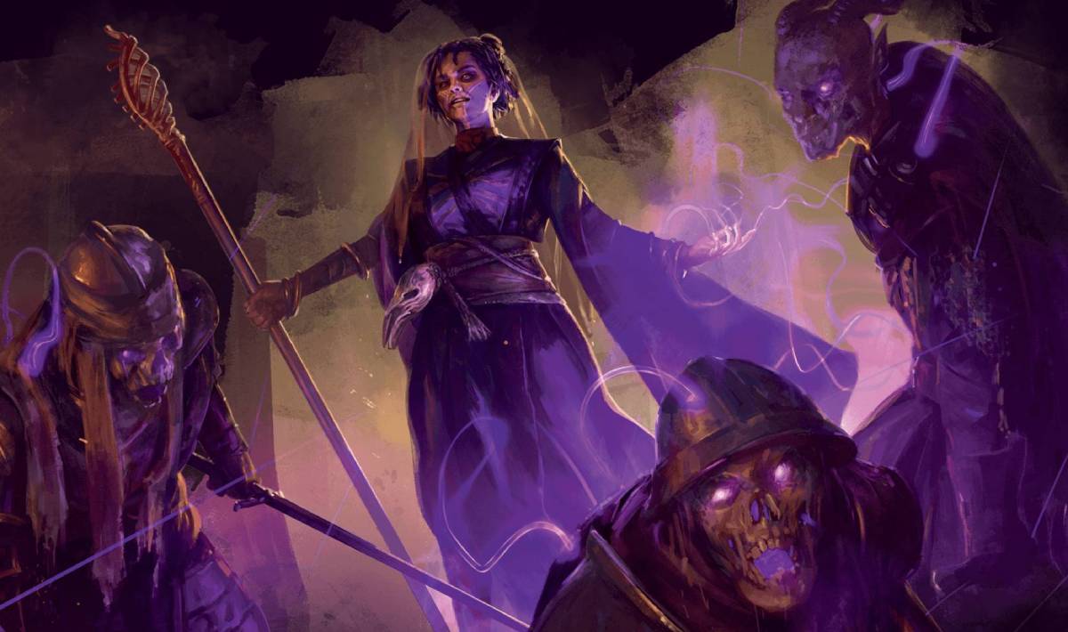 An necromancer wizard summons undead minions