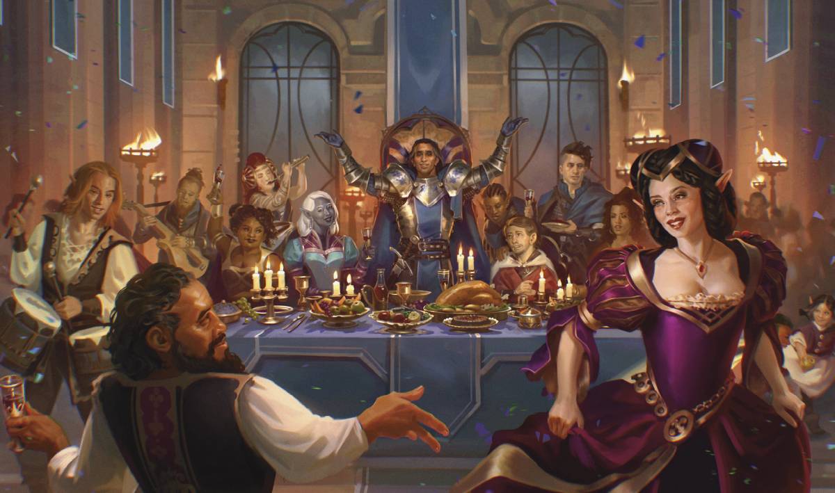 Castellan Winvarle and the citizens of the keep celebrate the characters' heroic deeds