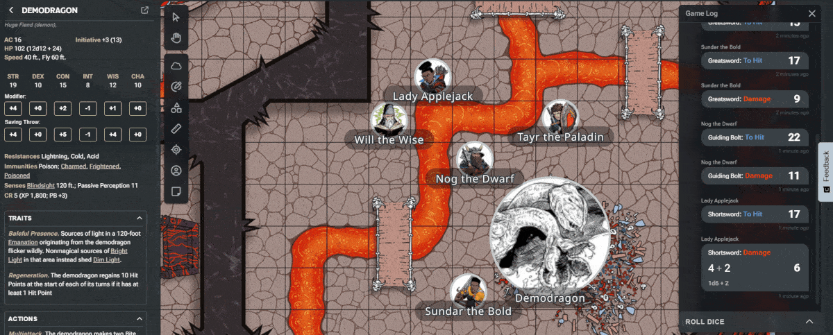 Gif of the Demodragon in its lair on D&D Beyond's Maps VTT
