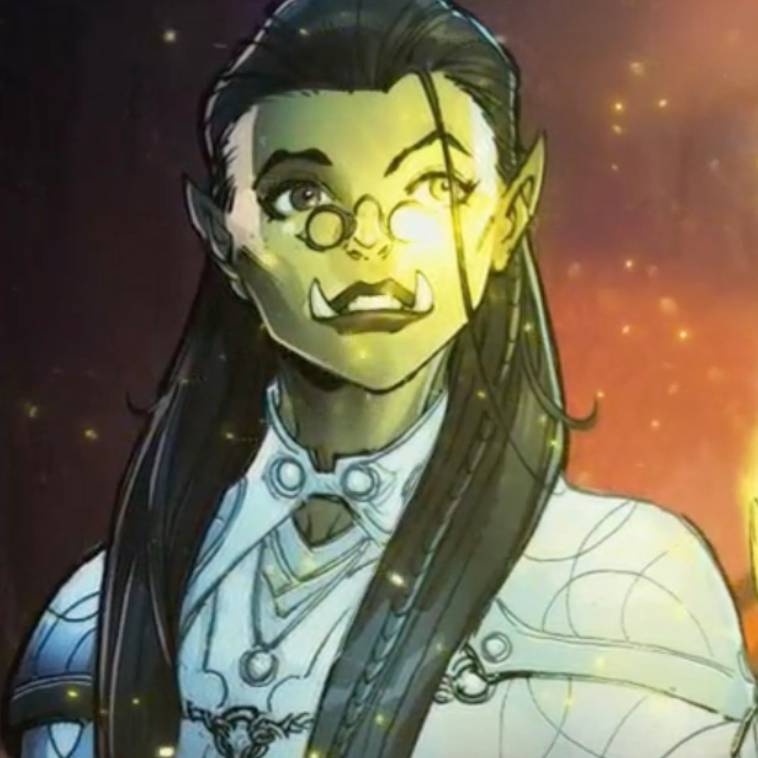 Ginny Di as Iska Penn the orc cleric of knowledge