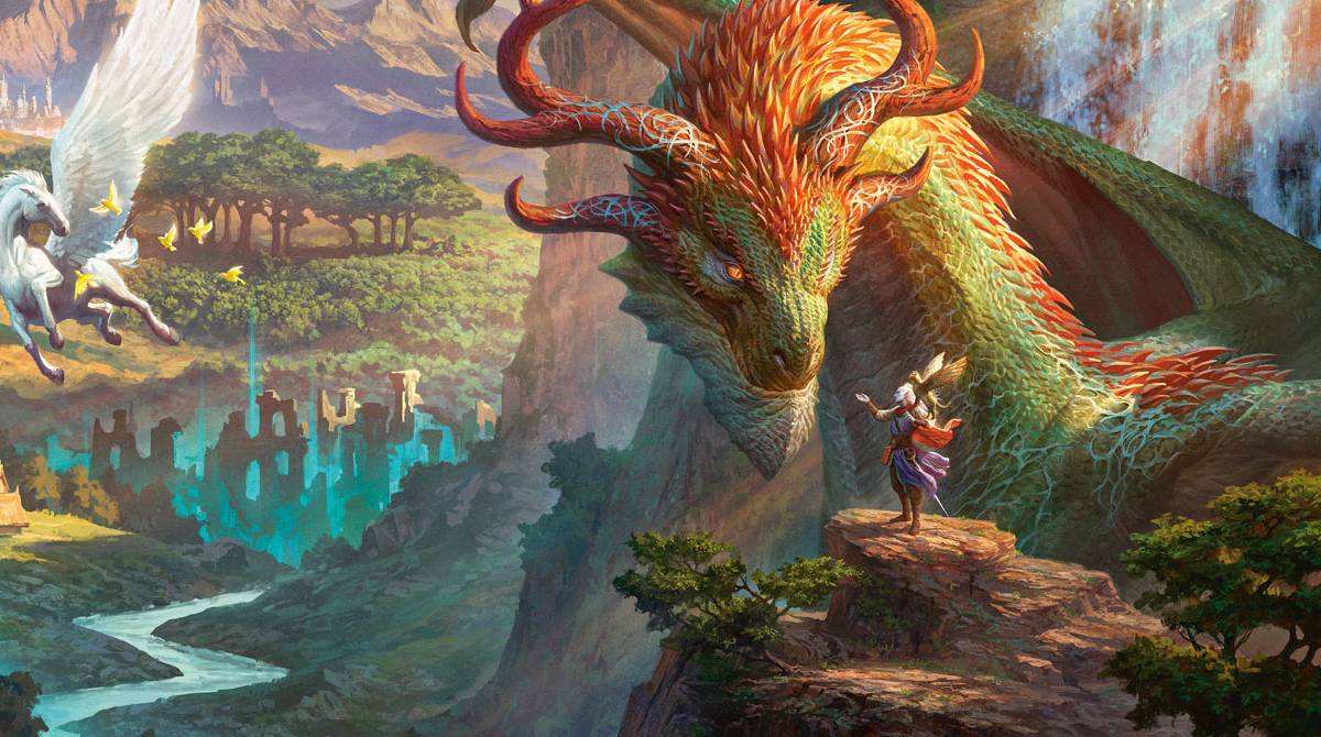 An adventurer talking with a Spirit Dragon