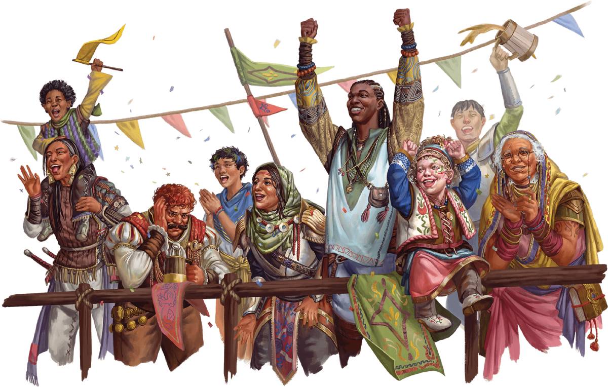 A diverse group of humans celebrate alongside a parade