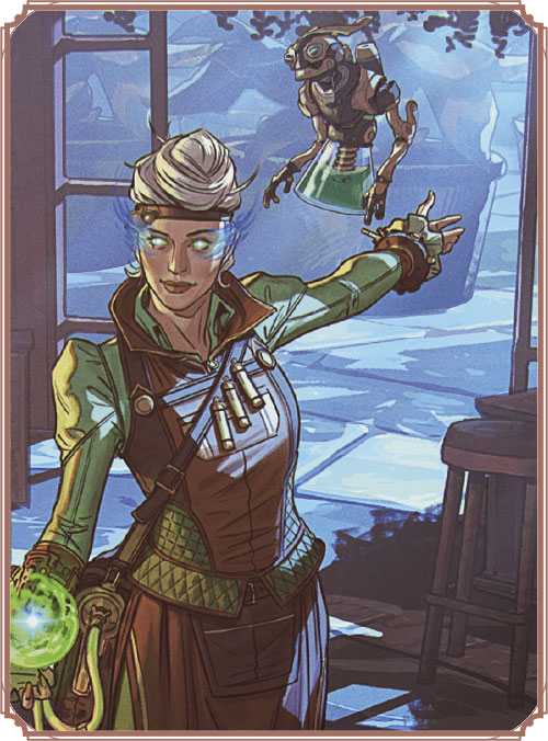 Alchemist Artificer studying glowing elixirs