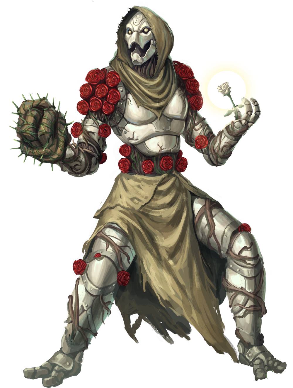 A Warforged covered in vines and plants
