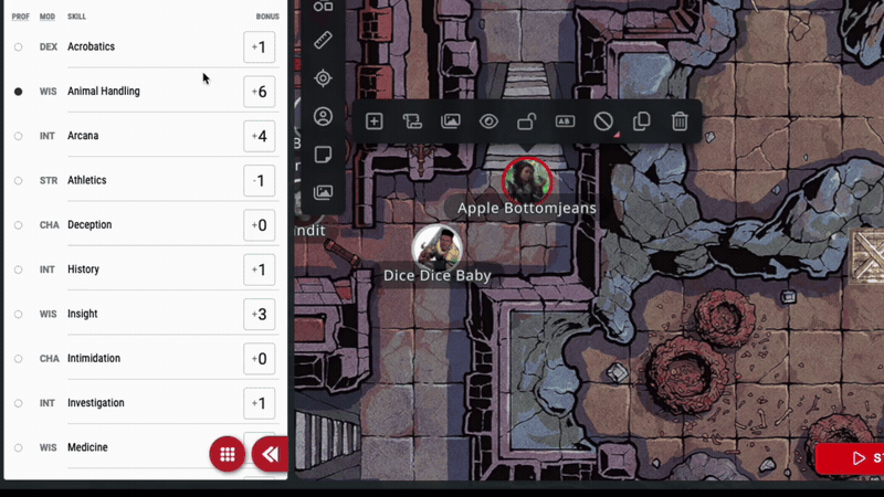 A gif of D&D Beyond's new Character Sheet in Maps feature