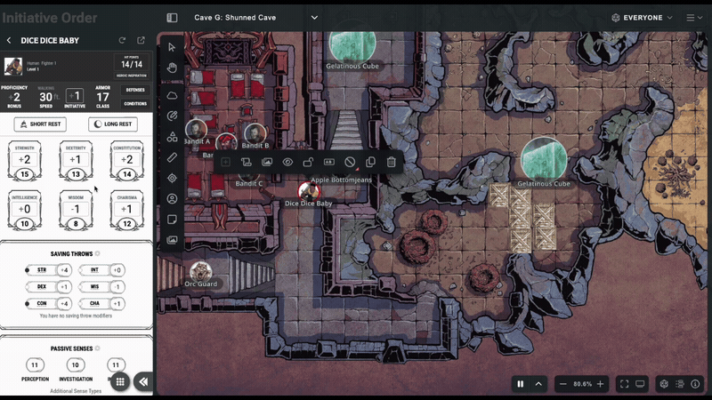 A gif of another way to get to D&D Beyond's new Character Sheet in Maps feature