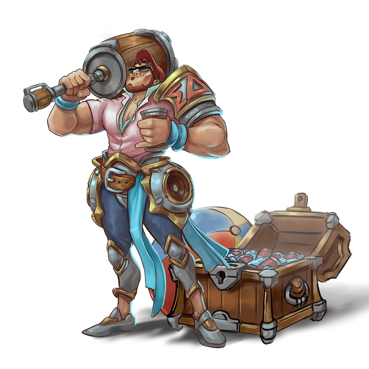 Oath of Revelry Paladin hoisting a keg and a drink beside an open treasure chest