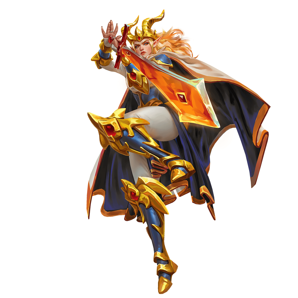 Heroic Bloodline Sorcerer, an armored elf leaping with a glowing orange greatsword