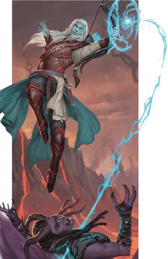 An Arcane Archer fighter loosing a magically enchanted arrow