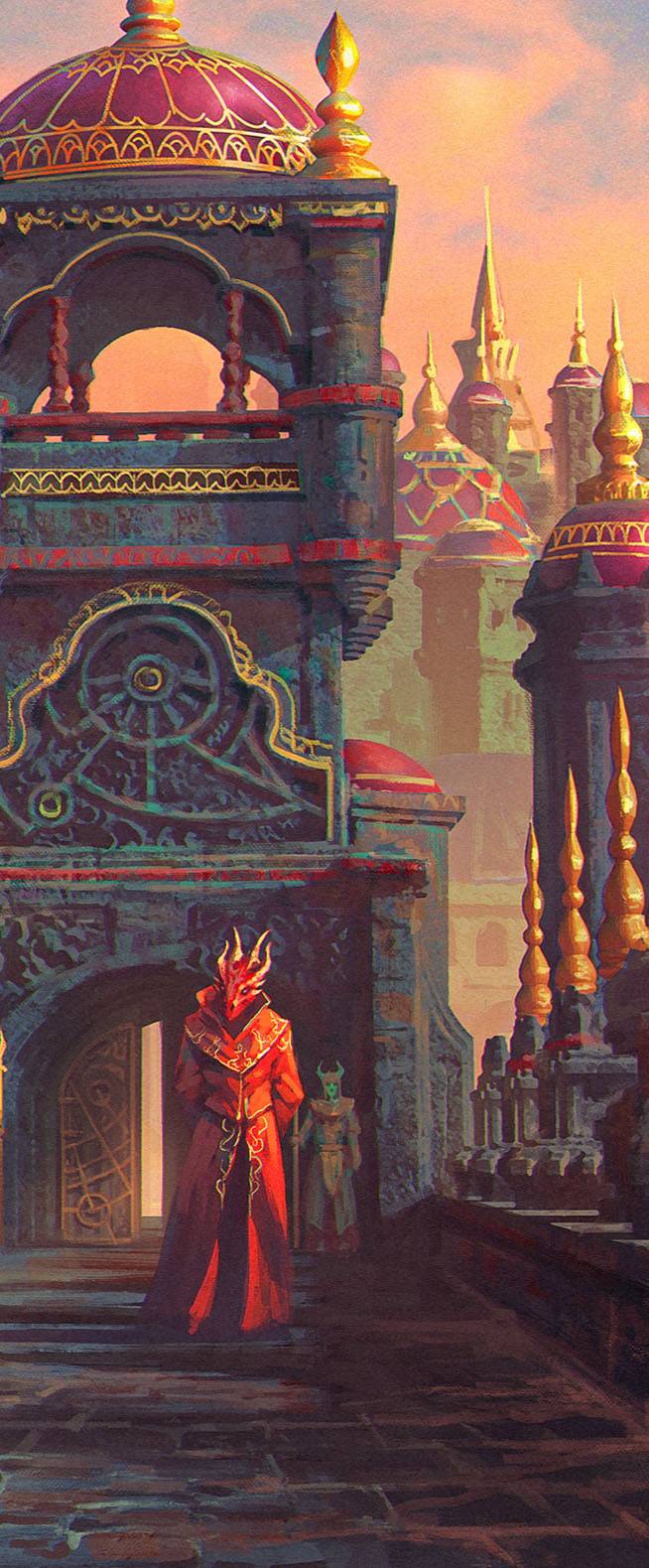 Thay Crossing bridge chat while a Red Wizard looks on
