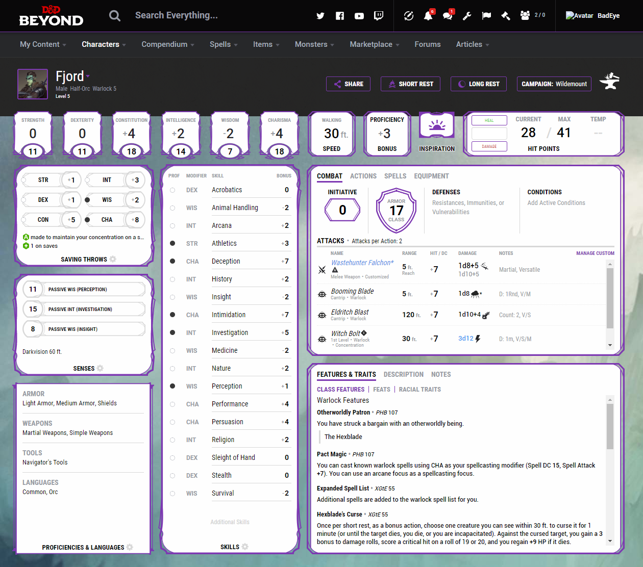 D&D Beyond Character Sheet