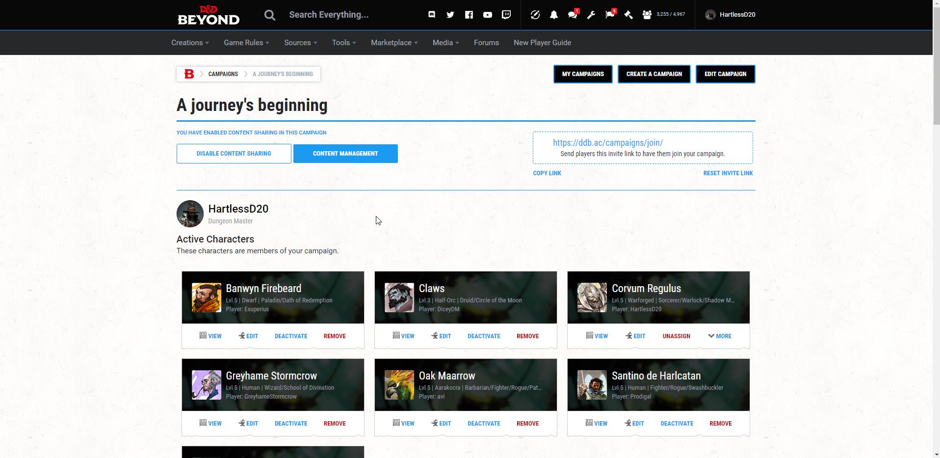 Content Management Initial Release Old Changelog D&D Beyond