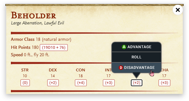 Part of the statblock for a beholder monster