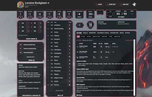 sample character sheet