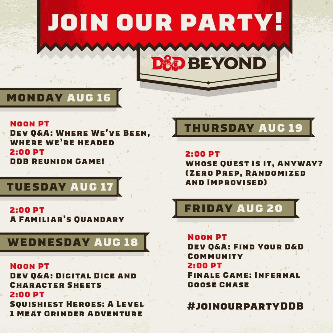D&D Beyond anniversary week schedule