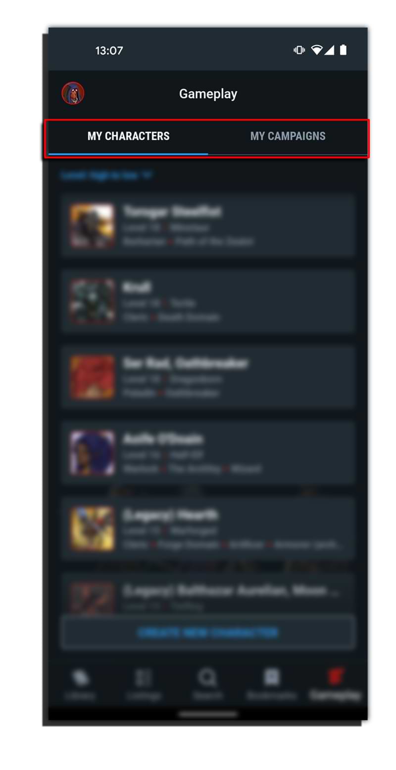 D&D Beyond App campaign update My Characters tab