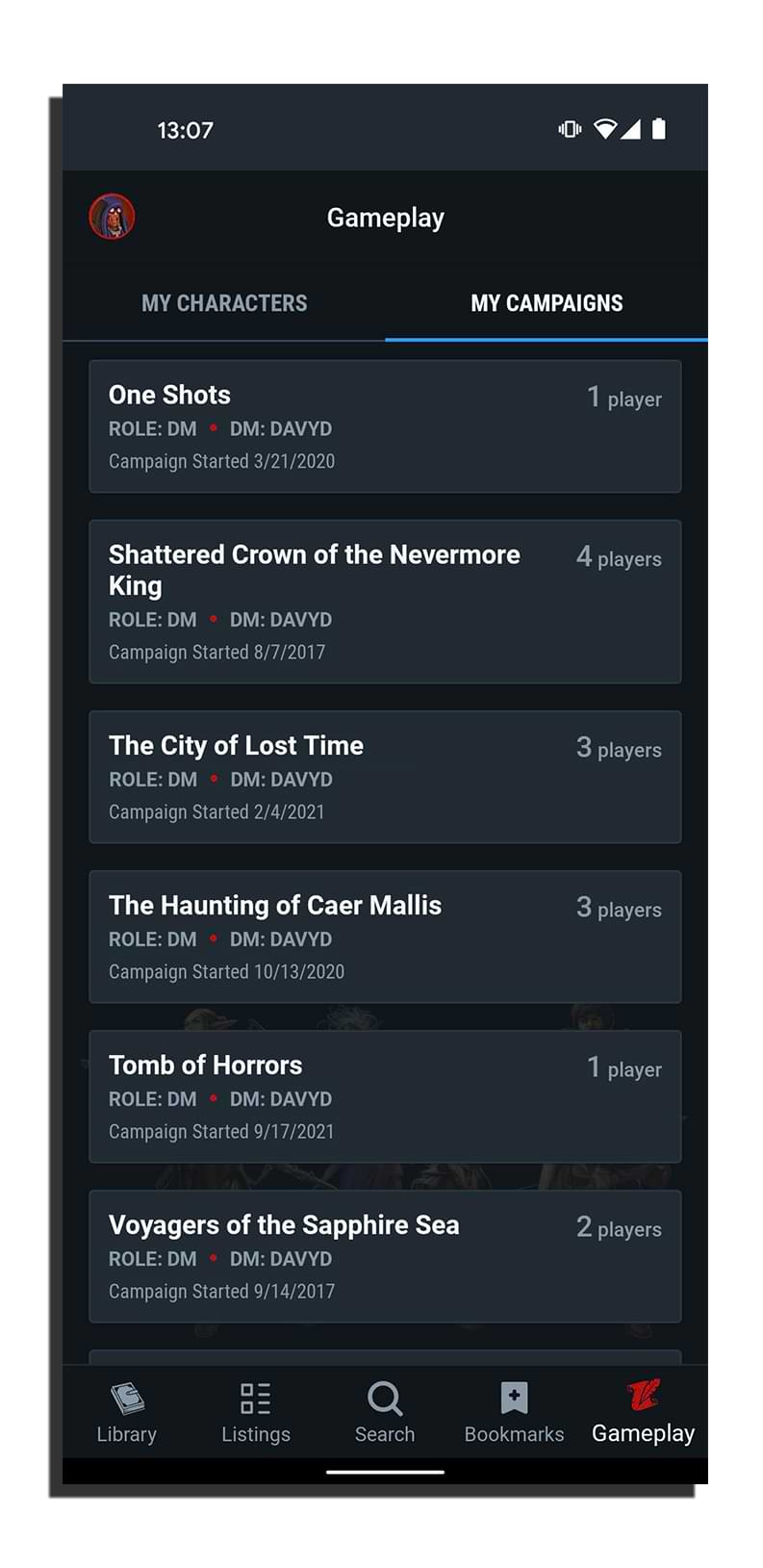 D&D Beyond App campaign update My Campaigns tab