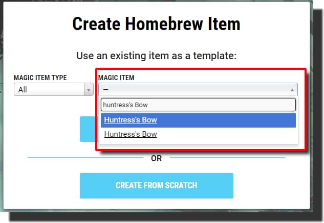 Create homebrew item menu