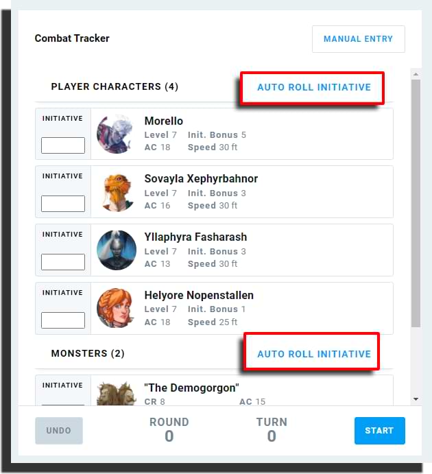 Auto-roll initiative option in combat tracker