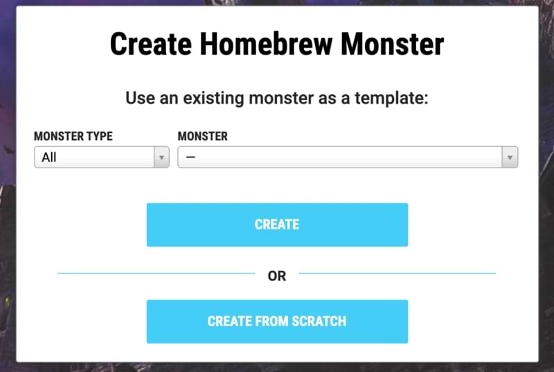 Create homebrew monster from template or scratch