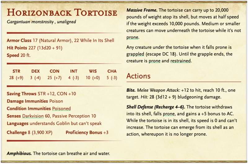 Horizonback tortoise stat block