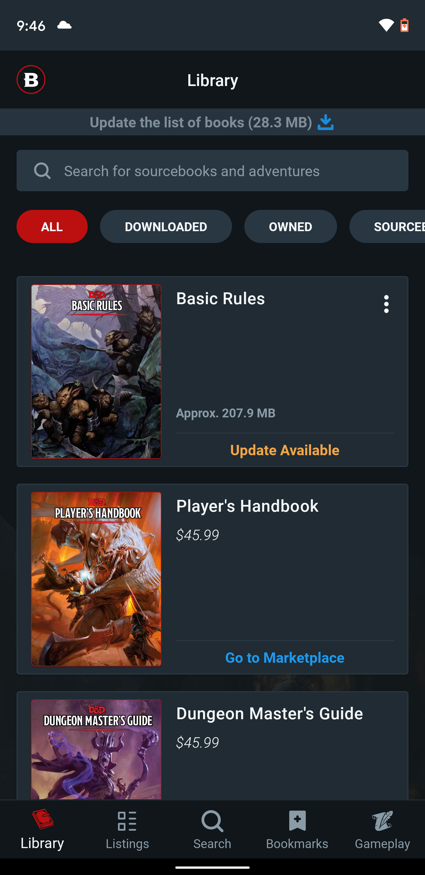 Image of App showing an Update of List of Books notification at the top of the screen