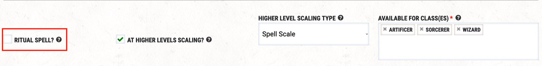 Homebrew spell ritual