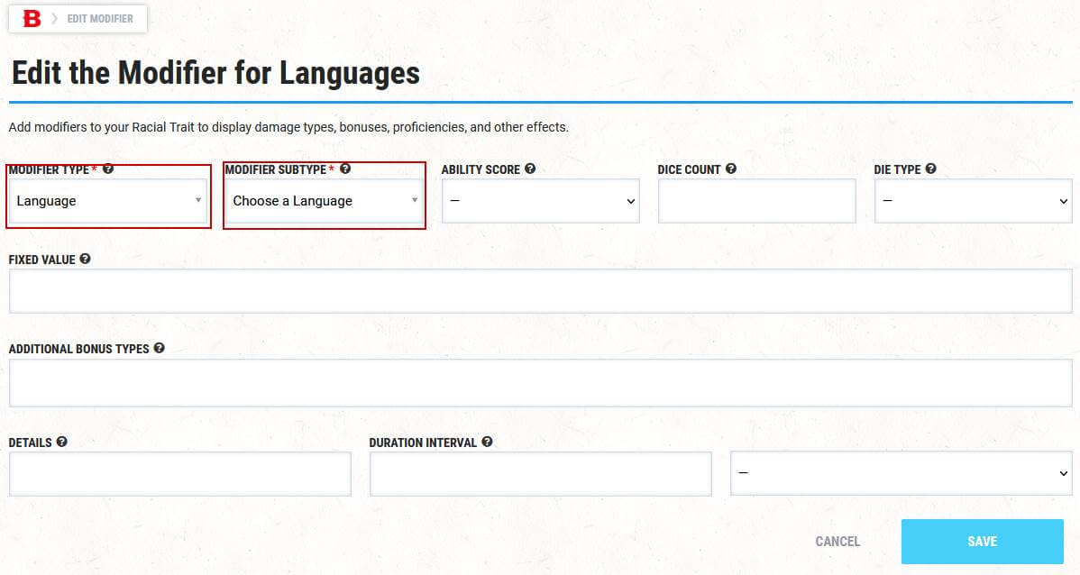Add language modifier to homebrew race