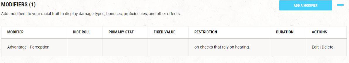 Homebrew race Keen Hearing modifier
