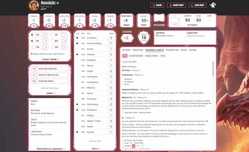 sample character sheet