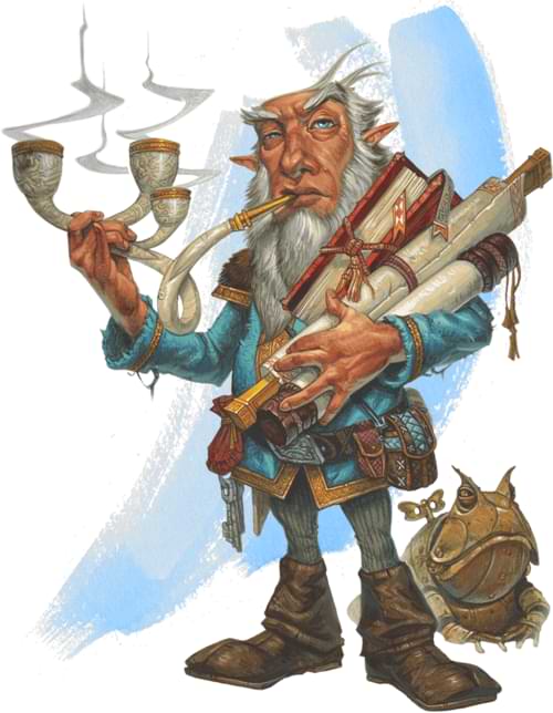 Gnome scholar smoking and carrying books