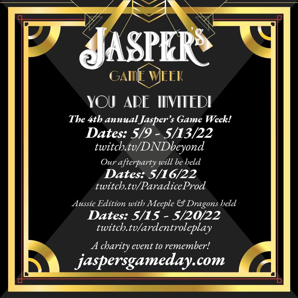 Invitation to Jasper's Game Week