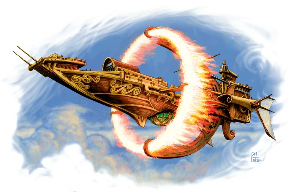 Flying vessel with ring of fire around its midpoint