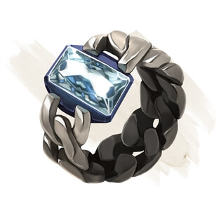 A silver ring with a light blue gem