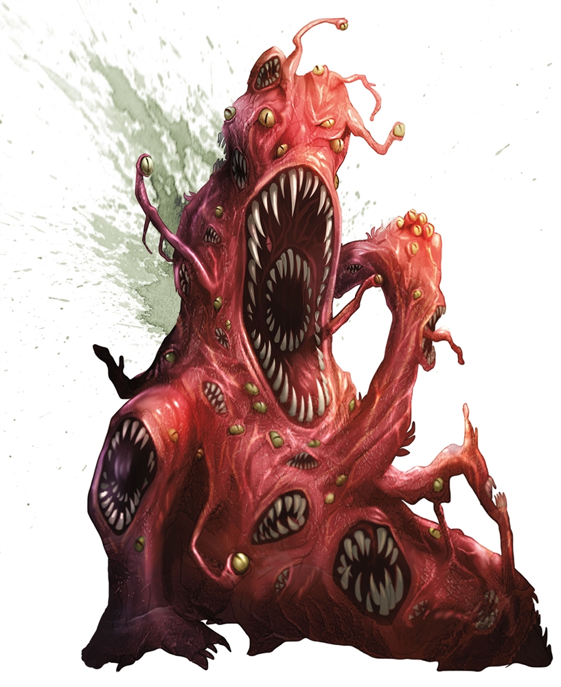 An ooze-like monster with shrieking mouths and yellow eyes