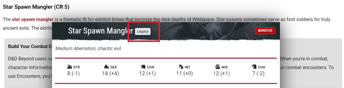 Star spawn mangler tooltip in an article that shows the legacy badge