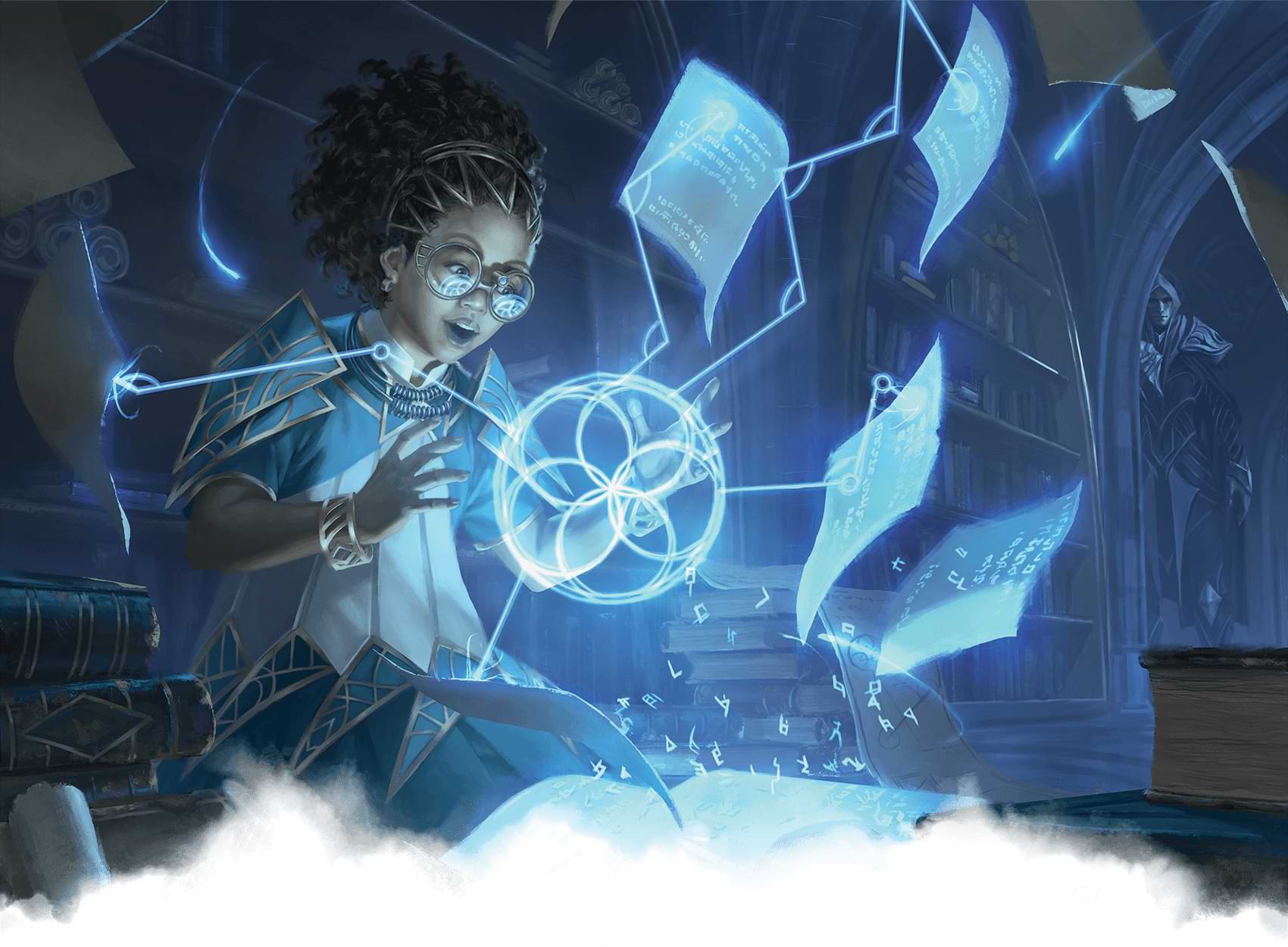 A wizard combining various pages into an orb of magic