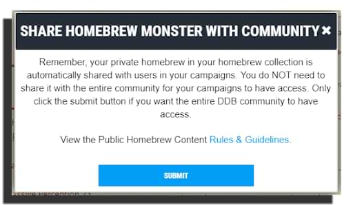 Create a homebrew magic item - Submission button