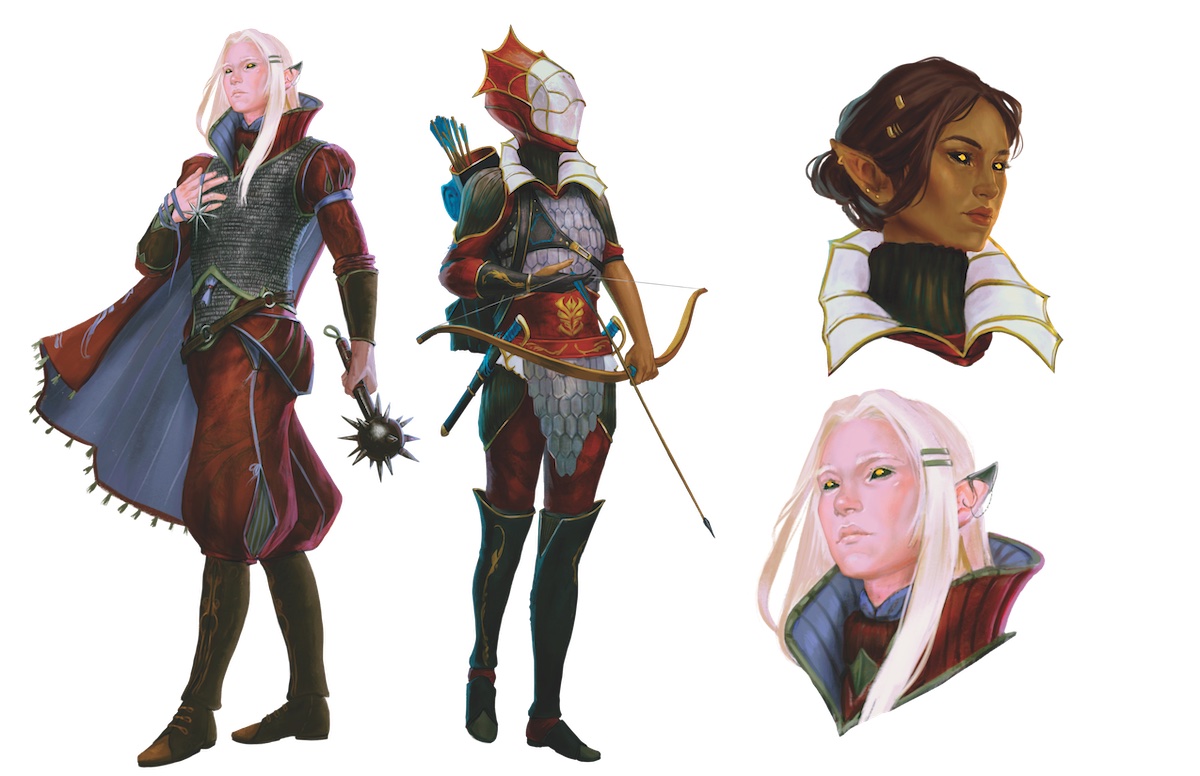 A lineup of astral elves in red garbs